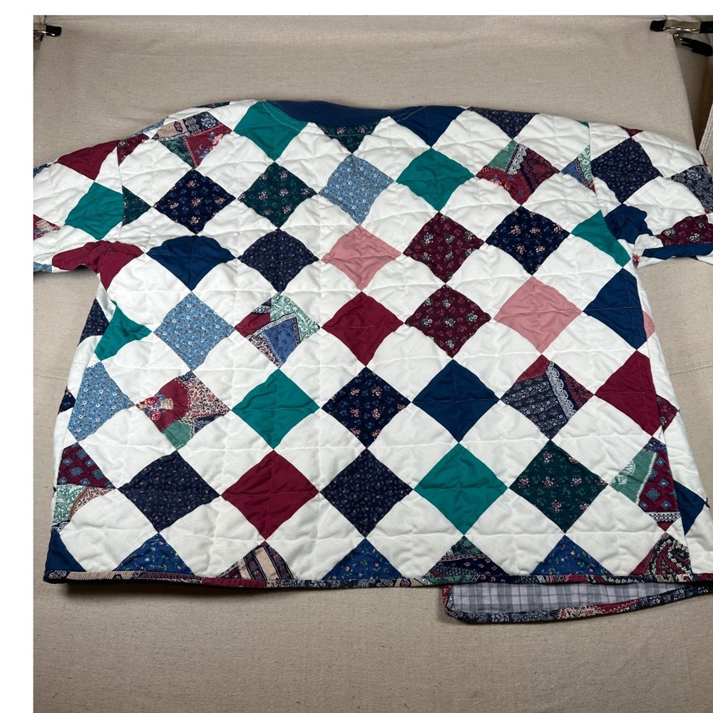 Handmade Vintage 90s Patchwork‎ Quilt Jacket Floral Diamond Pattern XL Granny - Picture 3 of 6